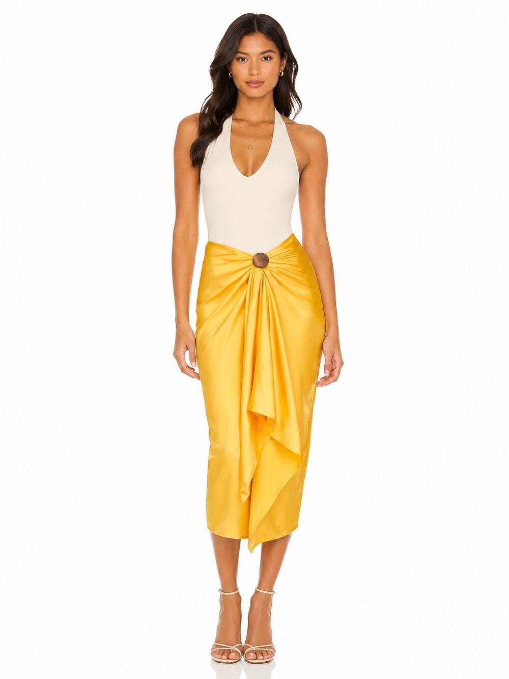 ANDREA IYAMAH Behati Satin Drape Midi Skirt